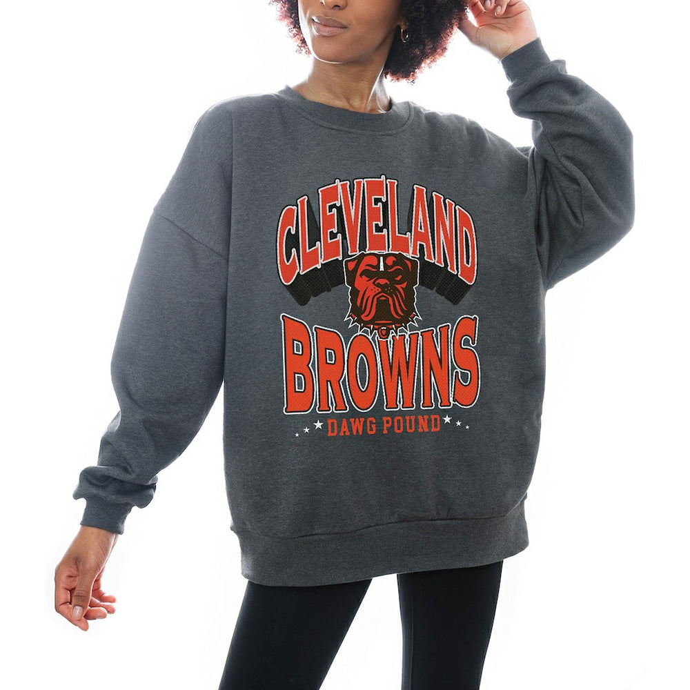 Gameday Couture Women's Oversized Long Weekend Premium Fleece Drop Shoulder Pullover Sweatshirt - Cleveland Browns