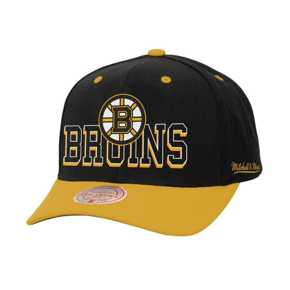 NHL Black/Gold Boston Bruins Mitchell & Ness Backside Script 2-Tone Pro Crown Adjustable Hat