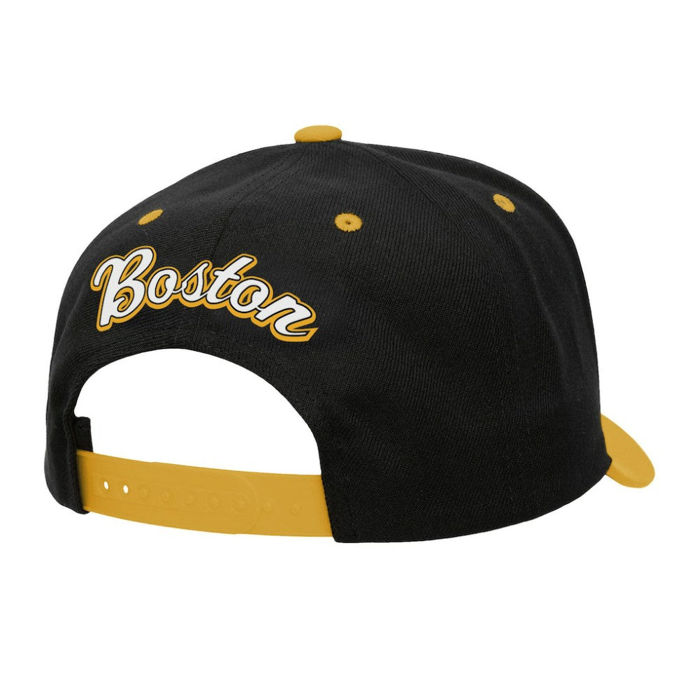 NHL Black/Gold Boston Bruins Mitchell & Ness Backside Script 2-Tone Pro Crown Adjustable Hat