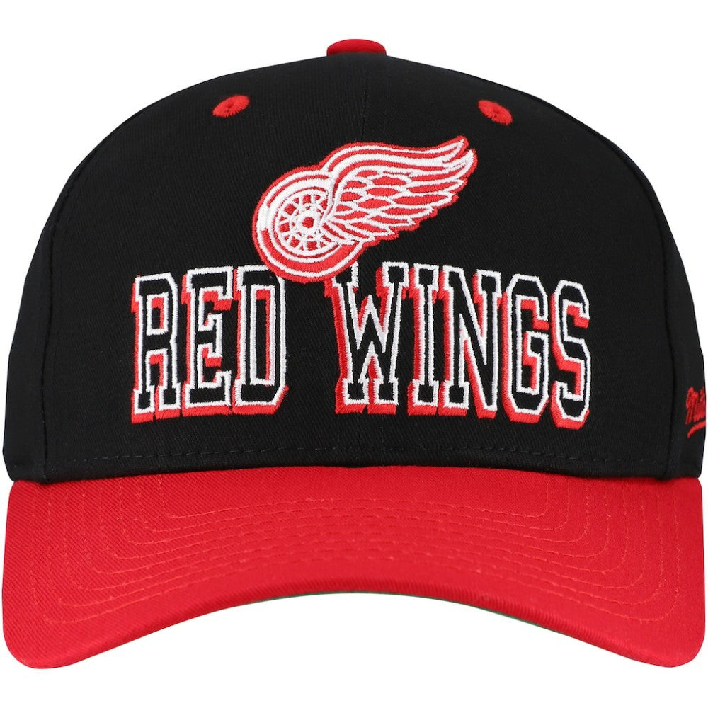 NHL Black/Red Detroit Red Wings Mitchell & Ness Backside Script Two-Tone Pro Crown Adjustable Hat