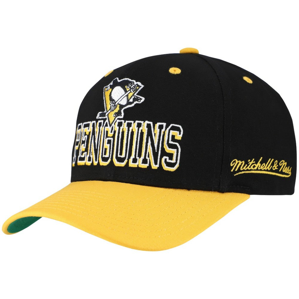 NHL Black/Gold Pittsburgh Penguins Mitchell & Ness Backside Script Two-Tone Pro Crown Adjustable Hat