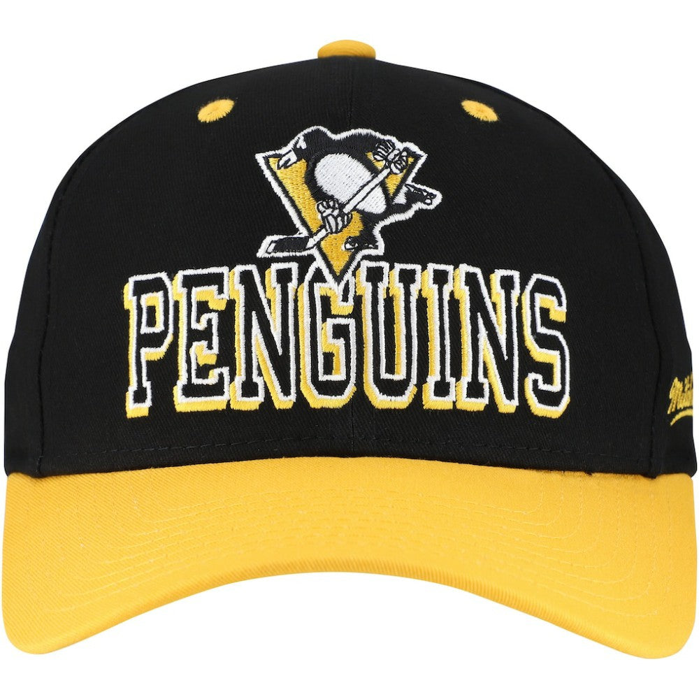 NHL Black/Gold Pittsburgh Penguins Mitchell & Ness Backside Script Two-Tone Pro Crown Adjustable Hat