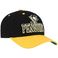 NHL Black/Gold Pittsburgh Penguins Mitchell & Ness Backside Script Two-Tone Pro Crown Adjustable Hat