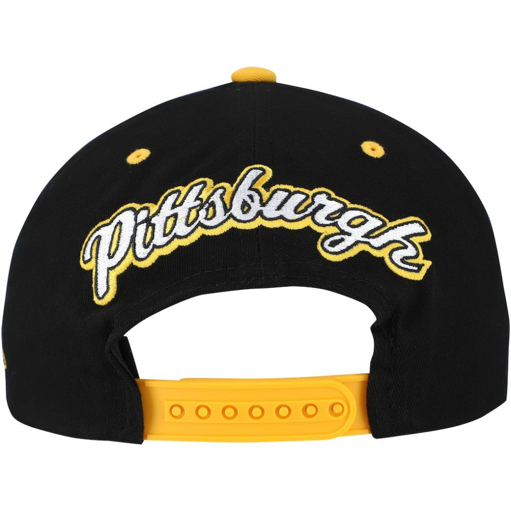 NHL Black/Gold Pittsburgh Penguins Mitchell & Ness Backside Script Two-Tone Pro Crown Adjustable Hat