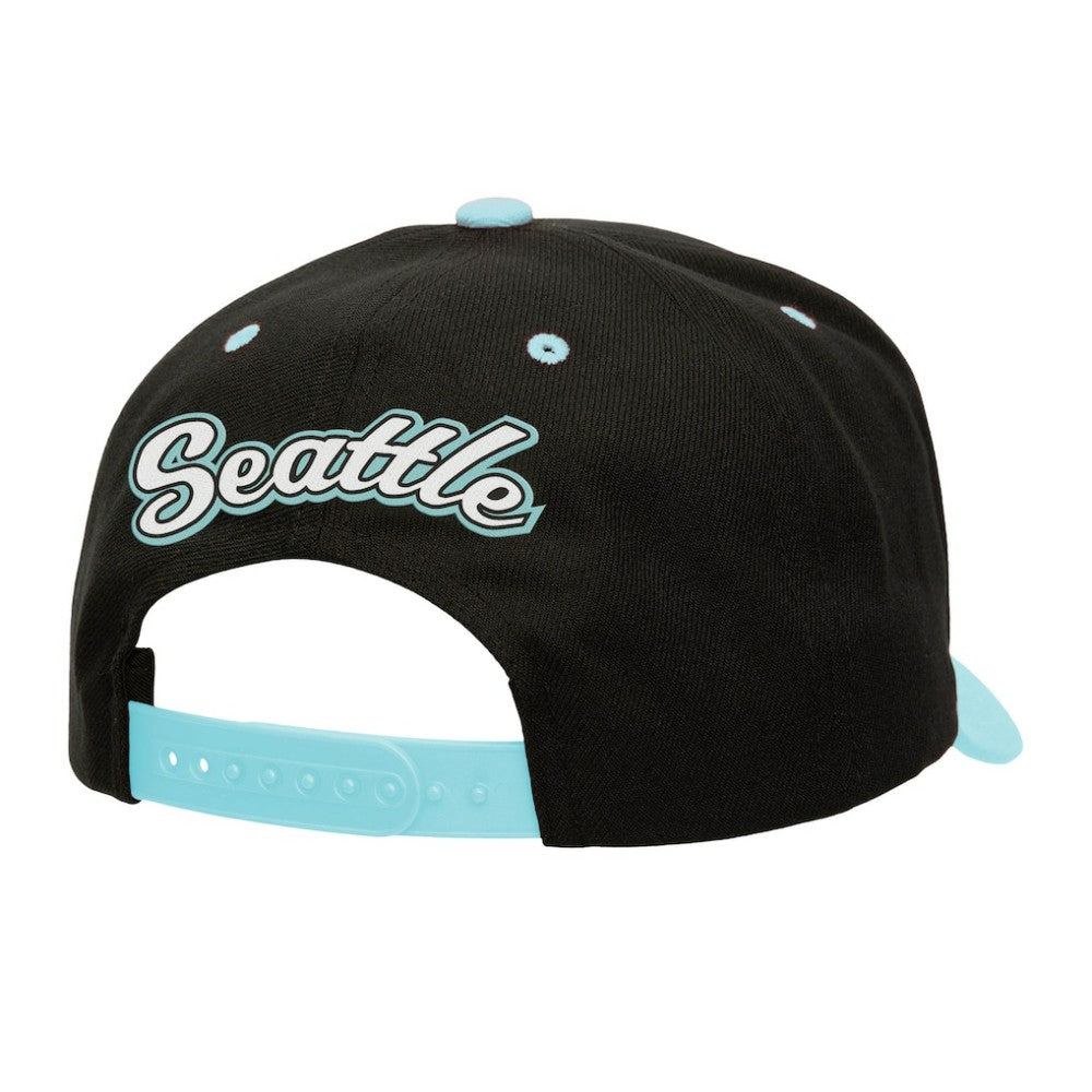 NHL Black/Light Blue Seattle Kraken Mitchell & Ness Backside Script Two-Tone Pro Crown Adjustable Hat