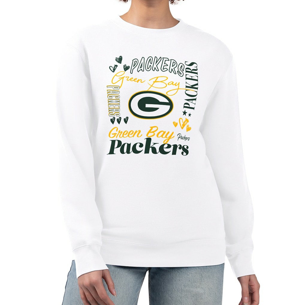 G-III 4Her by Carl Banks Women's Collage Graphic Fleece Pullover Sweatshirt - Green Bay Packers