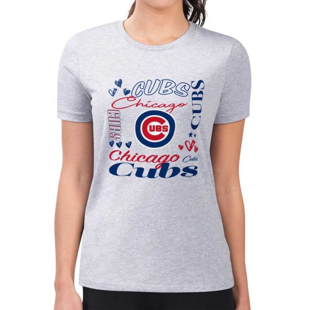 MLB Chicago Cubs G-III 4Her by Carl Banks Women's Super-Slim Fit Lightweight Collage Team Graphic Crew Neck T-Shirt