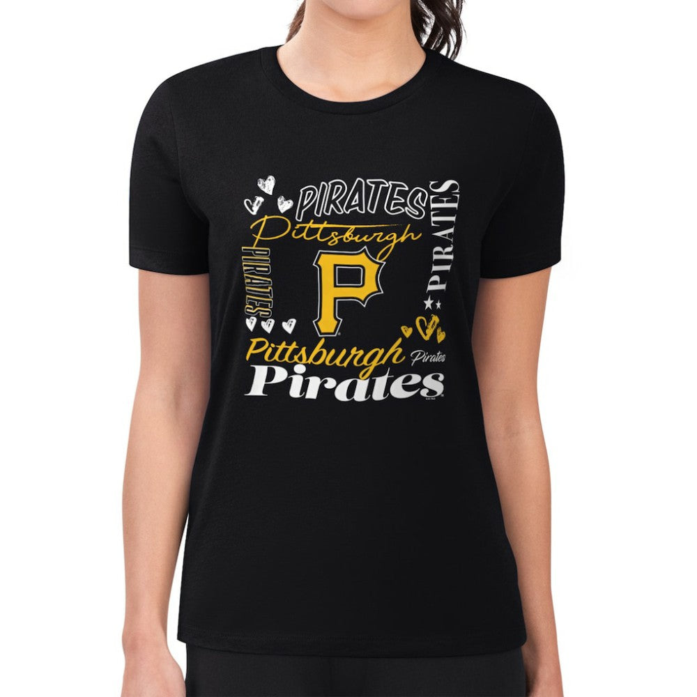 MLB Pittsburgh Pirates G-III 4Her by Carl Banks Women's Super-Slim Fit Lightweight Collage Team Graphic Crew Neck T-Shirt