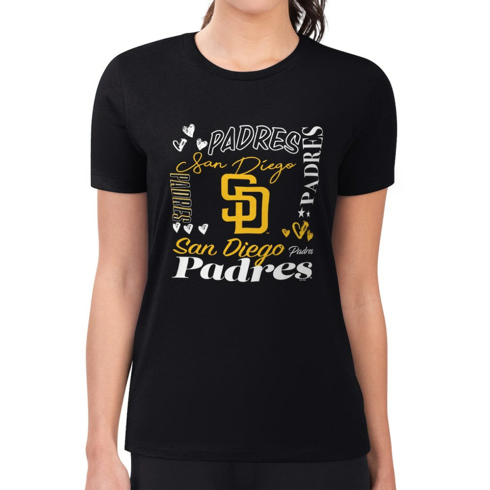 MLB San Diego Padres G-III 4Her by Carl Banks Women's Super-Slim Fit Lightweight Collage Team Graphic Crew Neck T-Shirt