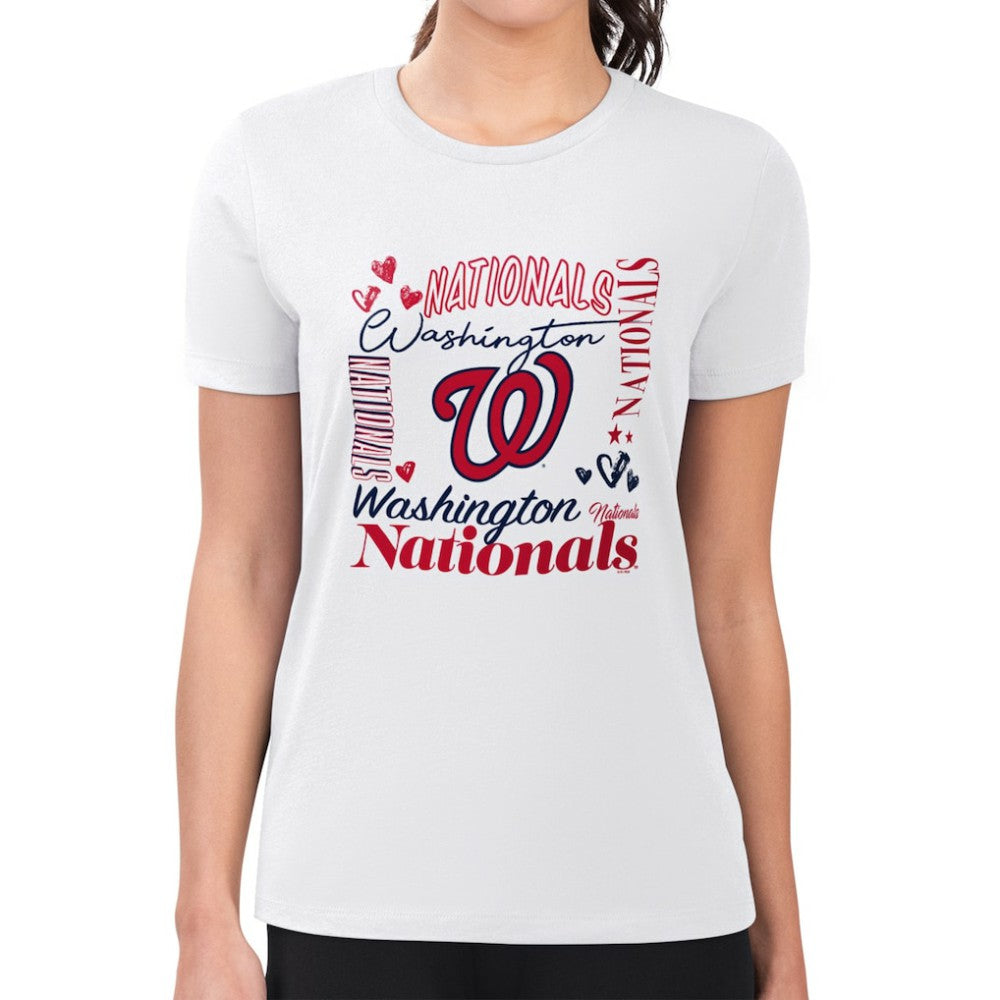 MLB Washington Nationals G-III 4Her by Carl Banks Women's Super-Slim Fit Lightweight Collage Team Graphic Crew Neck T-Shirt