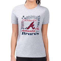 MLB Atlanta Braves G-III 4Her by Carl Banks Women's Super-Slim Fit Lightweight Collage Team Graphic Crew Neck T-Shirt