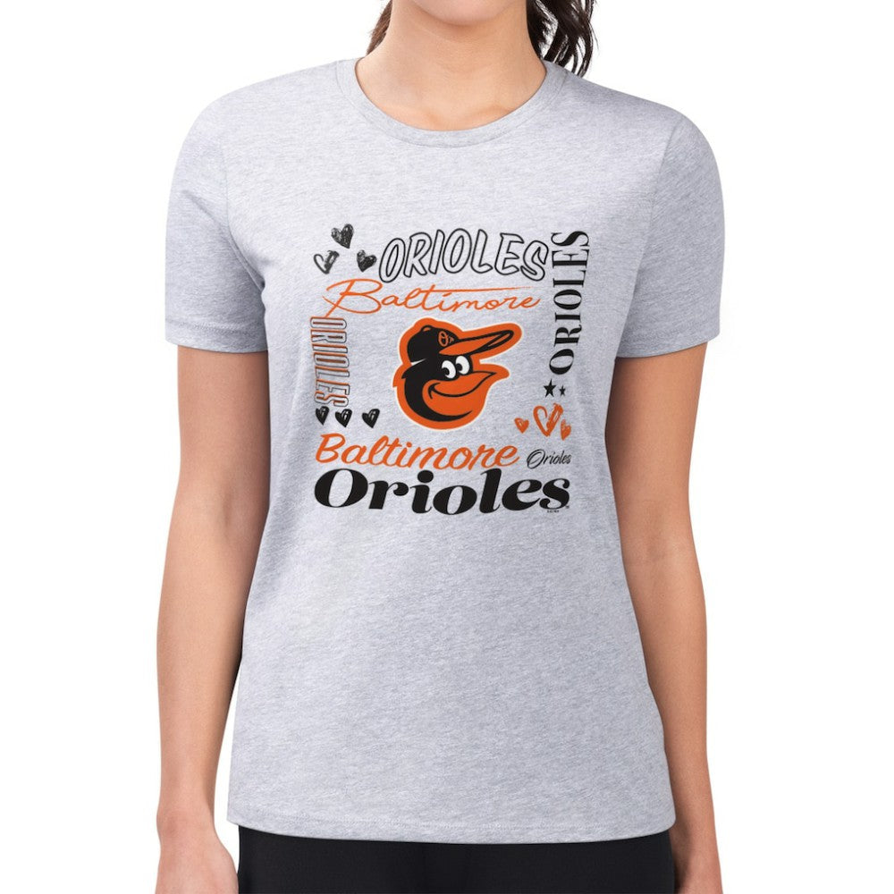 MLB Baltimore Orioles G-III 4Her by Carl Banks Women's Super-Slim Fit Lightweight Collage Team Graphic Crew Neck T-Shirt