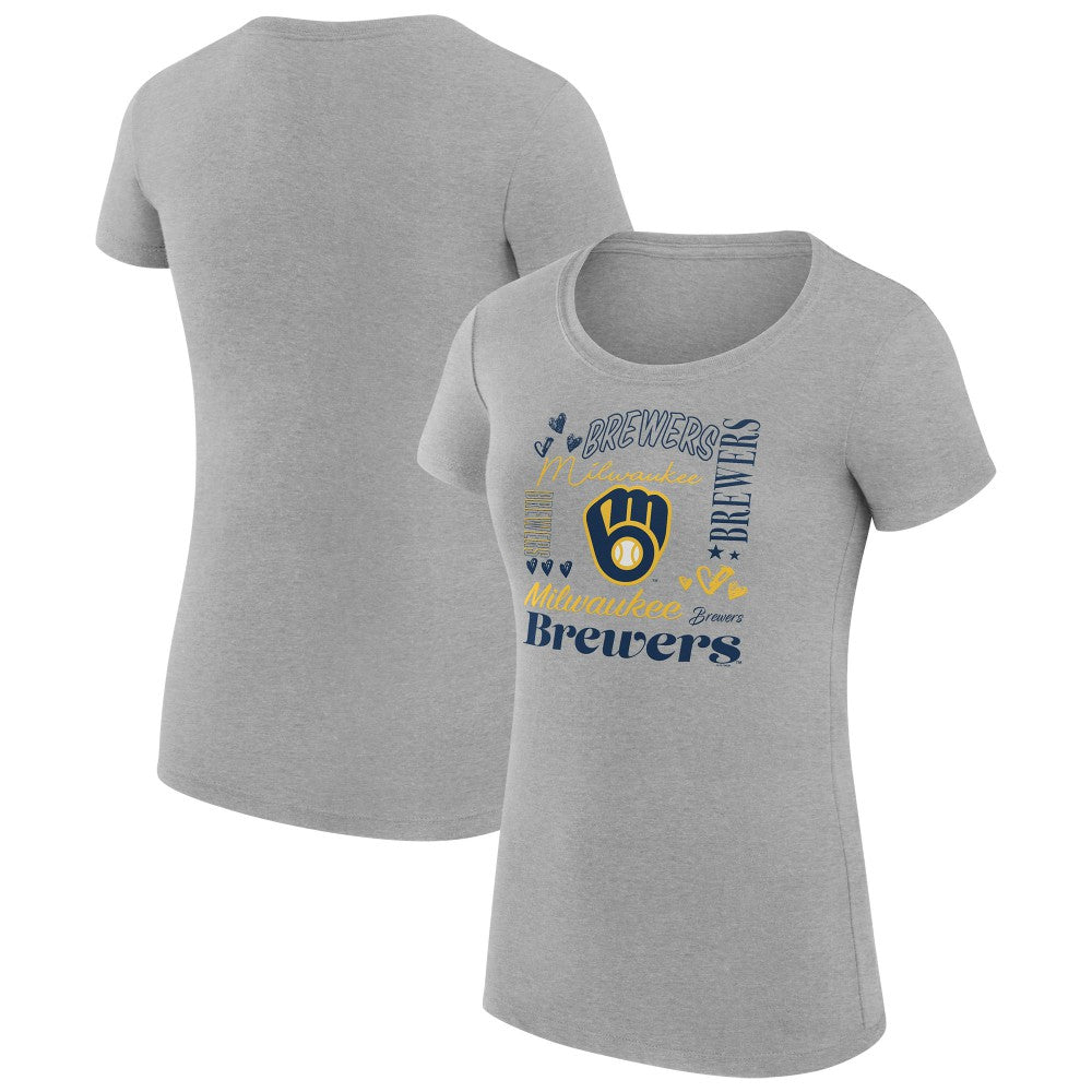 MLB Milwaukee Brewers G-III 4Her by Carl Banks Women's Super-Slim Fit Lightweight Collage Team Graphic Crew Neck T-Shirt