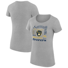 MLB Milwaukee Brewers G-III 4Her by Carl Banks Women's Super-Slim Fit Lightweight Collage Team Graphic Crew Neck T-Shirt