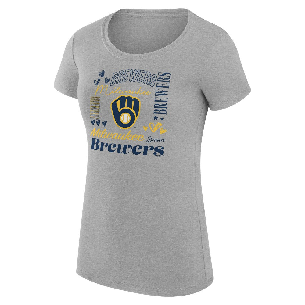 MLB Milwaukee Brewers G-III 4Her by Carl Banks Women's Super-Slim Fit Lightweight Collage Team Graphic Crew Neck T-Shirt