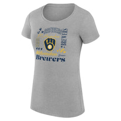 MLB Milwaukee Brewers G-III 4Her by Carl Banks Women's Super-Slim Fit Lightweight Collage Team Graphic Crew Neck T-Shirt