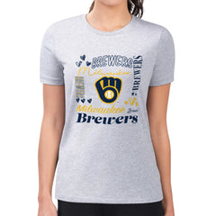 MLB Milwaukee Brewers G-III 4Her by Carl Banks Women's Super-Slim Fit Lightweight Collage Team Graphic Crew Neck T-Shirt