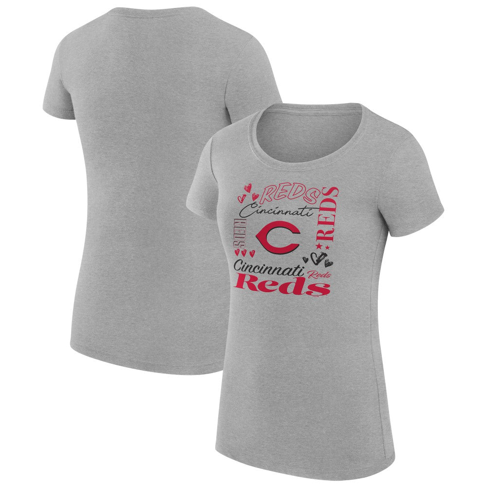 MLB Cincinnati Reds G-III 4Her by Carl Banks Women's Super-Slim Fit Lightweight Collage Team Graphic Crew Neck T-Shirt