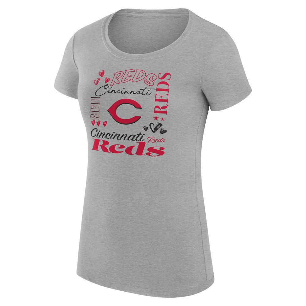 MLB Cincinnati Reds G-III 4Her by Carl Banks Women's Super-Slim Fit Lightweight Collage Team Graphic Crew Neck T-Shirt