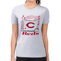 MLB Cincinnati Reds G-III 4Her by Carl Banks Women's Super-Slim Fit Lightweight Collage Team Graphic Crew Neck T-Shirt