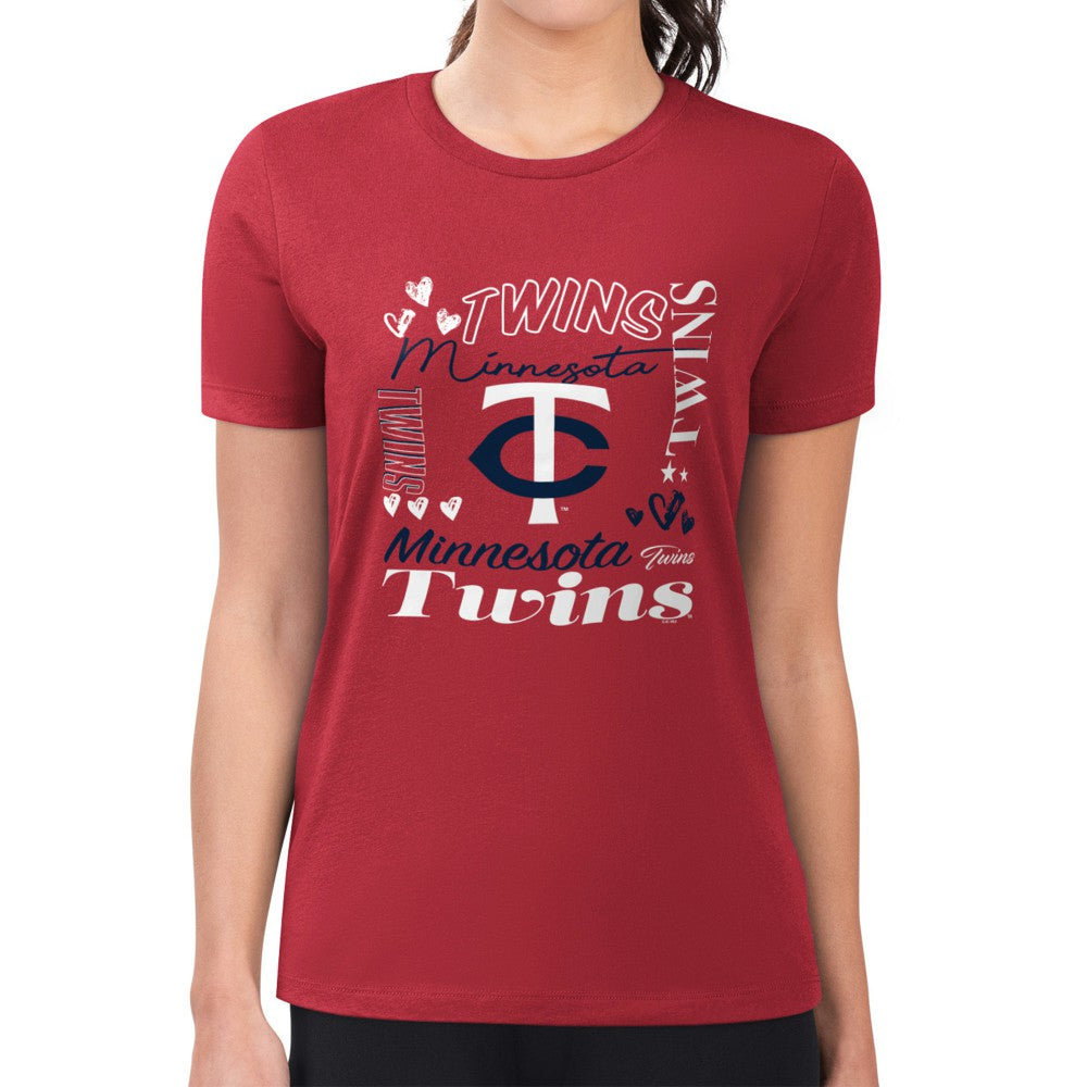 MLB Minnesota Twins G-III 4Her by Carl Banks Women's Super-Slim Fit Lightweight Collage Team Graphic Crew Neck T-Shirt
