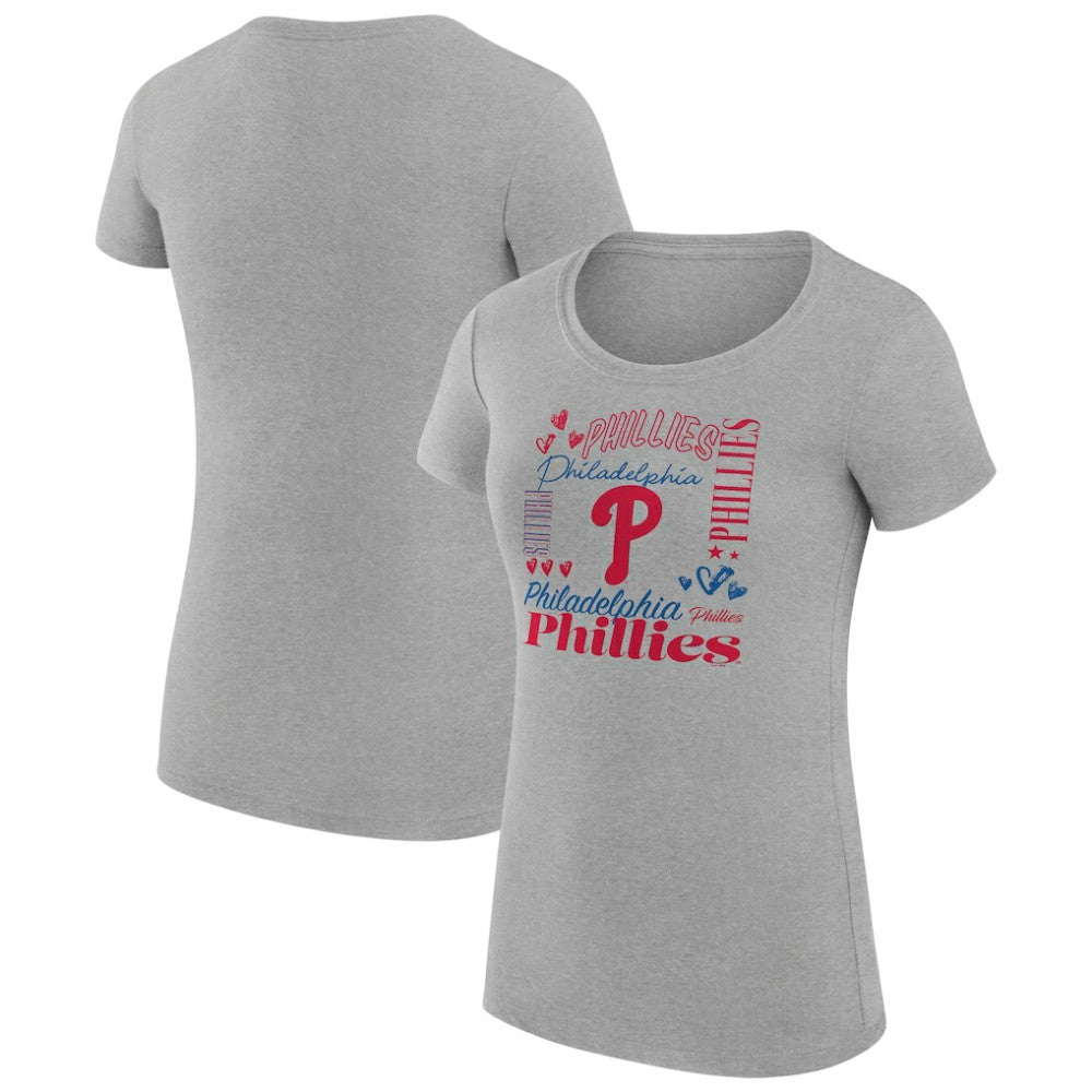 MLB Philadelphia Phillies G-III 4Her by Carl Banks Women's Super-Slim Fit Lightweight Collage Team Graphic Crew Neck T-Shirt