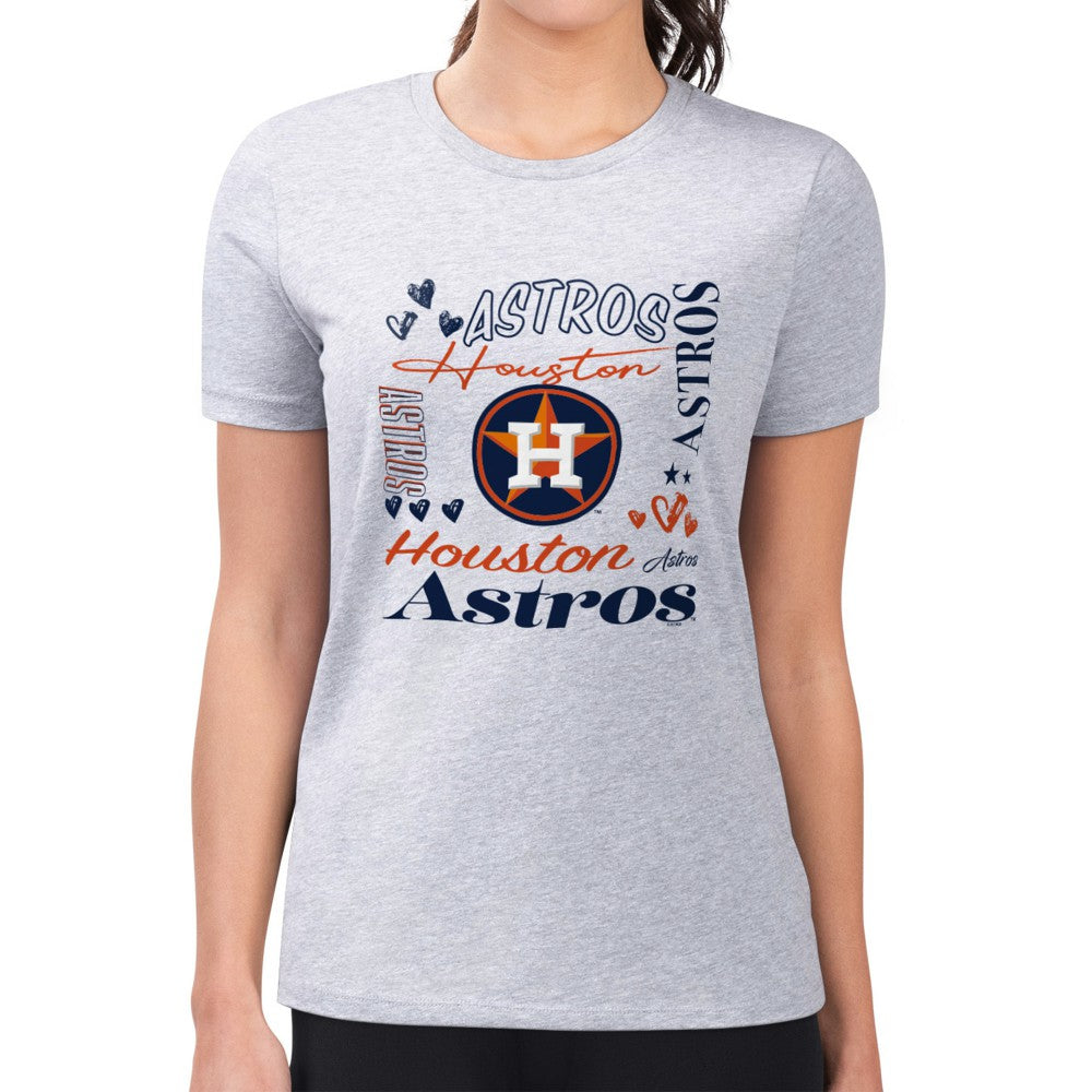 MLB Houston Astros G-III 4Her by Carl Banks Women's Super-Slim Fit Lightweight Collage Team Graphic Crew Neck T-Shirt