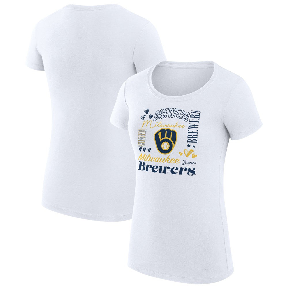 MLB Milwaukee Brewers G-III 4Her by Carl Banks Women's Super-Slim Fit Lightweight Collage Team Graphic Crew Neck T-Shirt