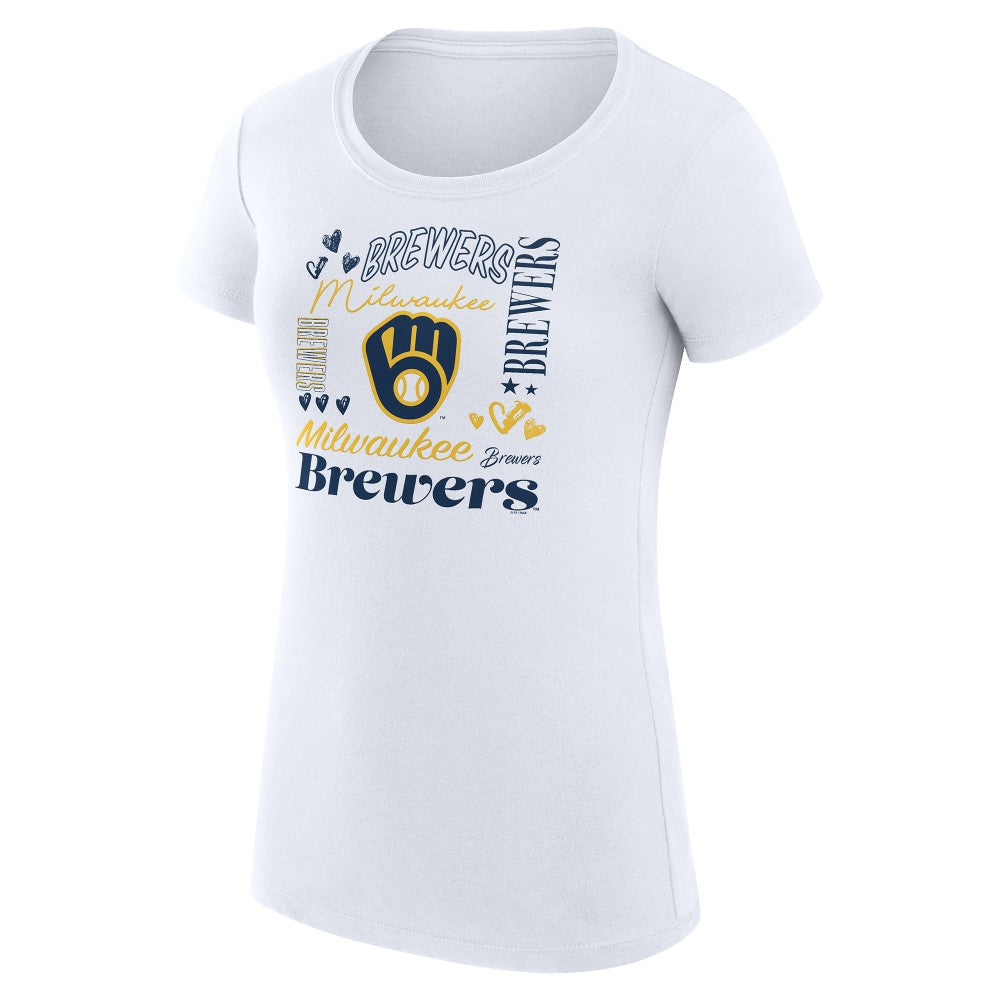 MLB Milwaukee Brewers G-III 4Her by Carl Banks Women's Super-Slim Fit Lightweight Collage Team Graphic Crew Neck T-Shirt