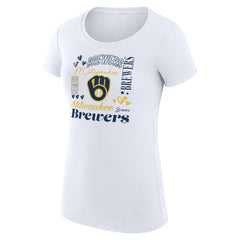 MLB Milwaukee Brewers G-III 4Her by Carl Banks Women's Super-Slim Fit Lightweight Collage Team Graphic Crew Neck T-Shirt