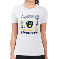 MLB Milwaukee Brewers G-III 4Her by Carl Banks Women's Super-Slim Fit Lightweight Collage Team Graphic Crew Neck T-Shirt