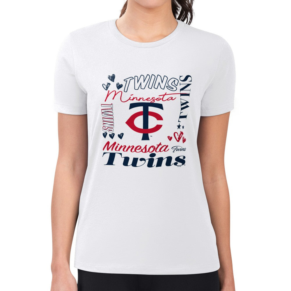 MLB Minnesota Twins G-III 4Her by Carl Banks Women's Super-Slim Fit Lightweight Collage Team Graphic Crew Neck T-Shirt
