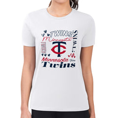 MLB Minnesota Twins G-III 4Her by Carl Banks Women's Super-Slim Fit Lightweight Collage Team Graphic Crew Neck T-Shirt