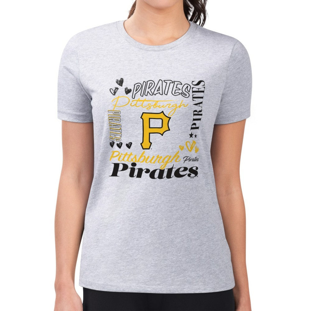 MLB Pittsburgh Pirates G-III 4Her by Carl Banks Women's Super-Slim Fit Lightweight Collage Team Graphic Crew Neck T-Shirt
