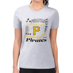 MLB Pittsburgh Pirates G-III 4Her by Carl Banks Women's Super-Slim Fit Lightweight Collage Team Graphic Crew Neck T-Shirt