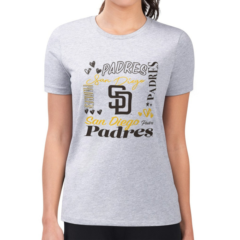 MLB San Diego Padres G-III 4Her by Carl Banks Women's Super-Slim Fit Lightweight Collage Team Graphic Crew Neck T-Shirt