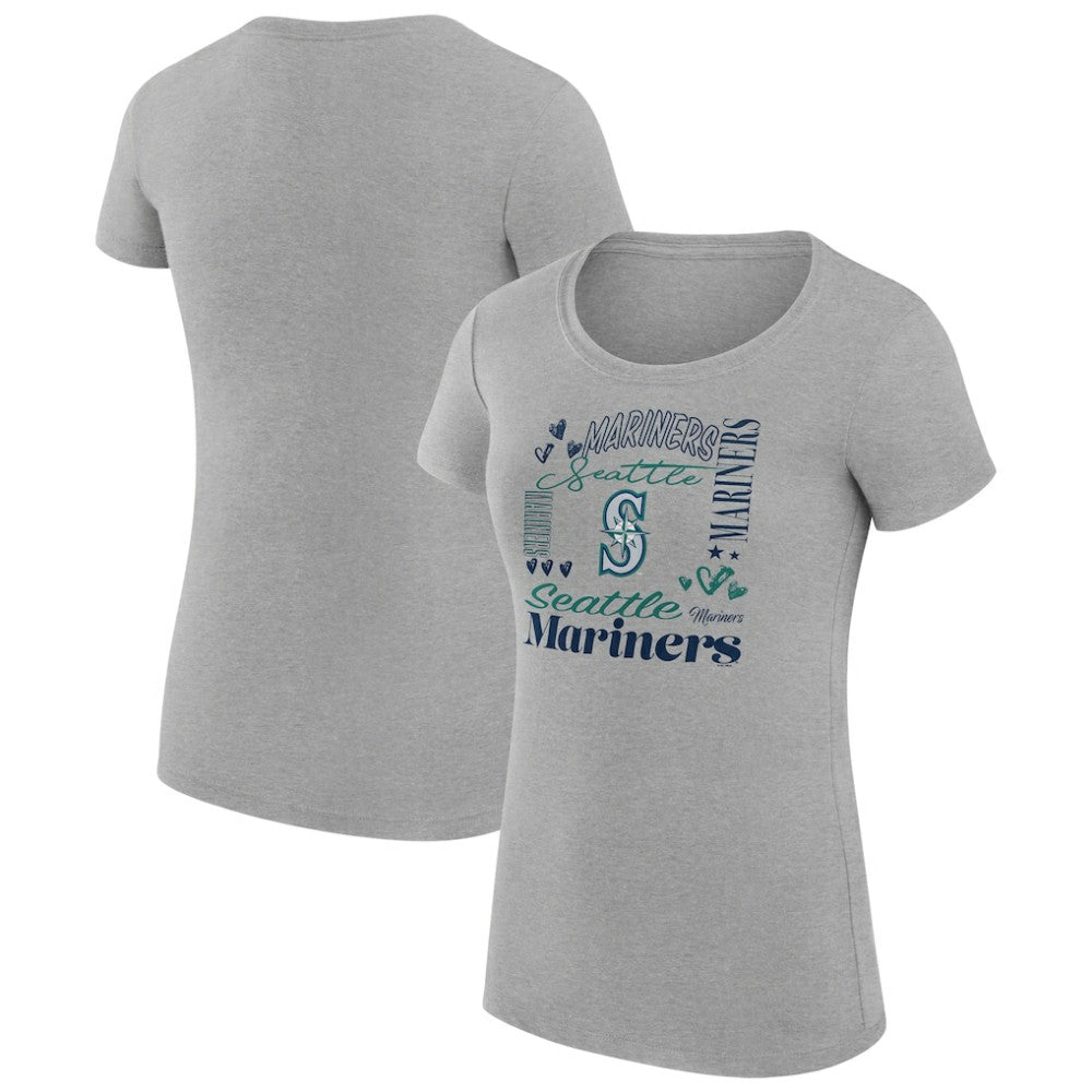 MLB Seattle Mariners G-III 4Her by Carl Banks Women's Super-Slim Fit Lightweight Collage Team Graphic Crew Neck T-Shirt