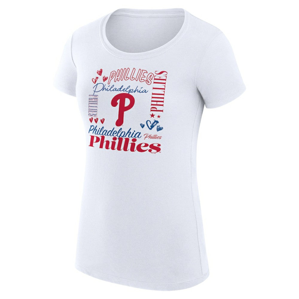MLB Philadelphia Phillies G-III 4Her by Carl Banks Women's Super-Slim Fit Lightweight Collage Team Graphic Crew Neck T-Shirt