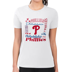 MLB Philadelphia Phillies G-III 4Her by Carl Banks Women's Super-Slim Fit Lightweight Collage Team Graphic Crew Neck T-Shirt