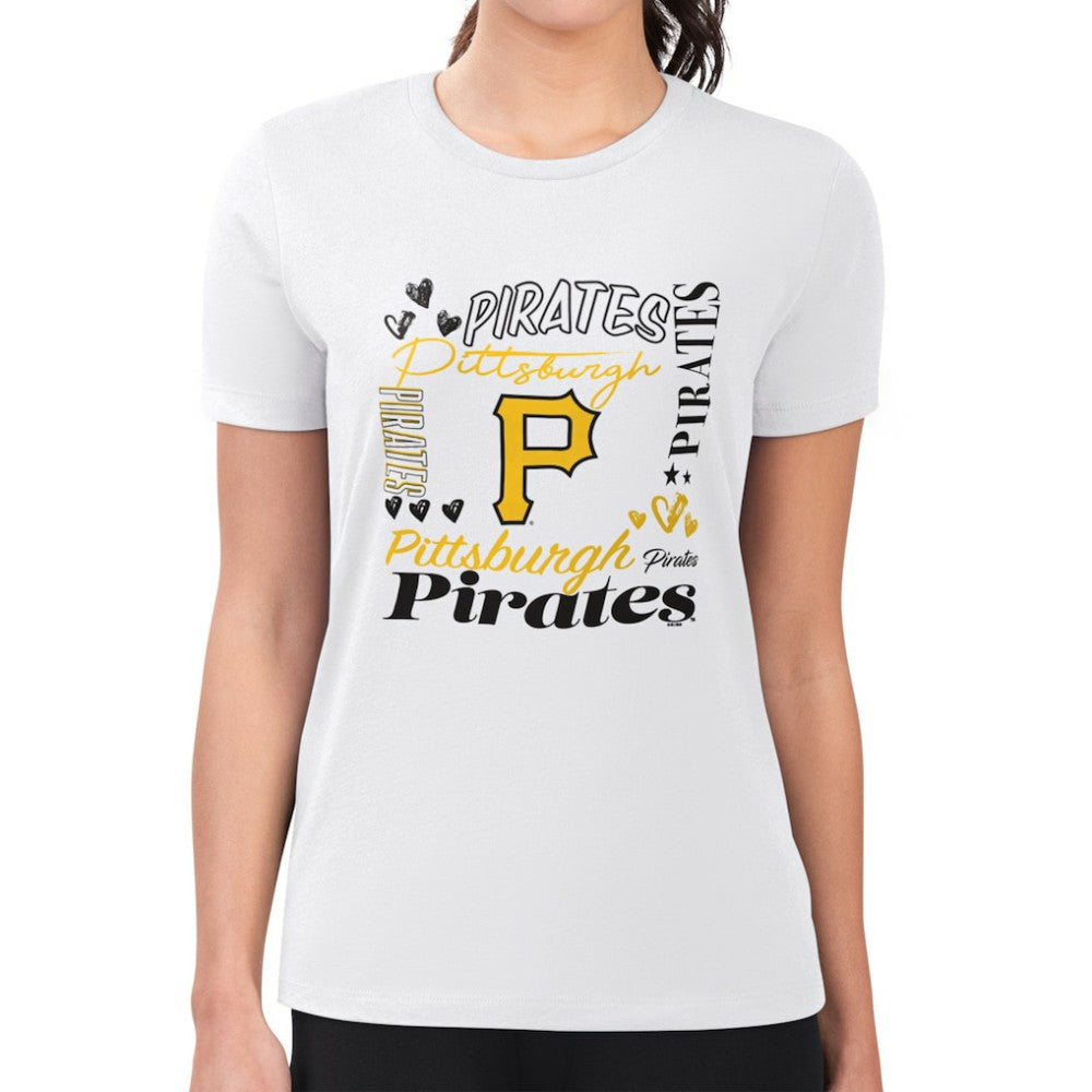 MLB Pittsburgh Pirates G-III 4Her by Carl Banks Women's Super-Slim Fit Lightweight Collage Team Graphic Crew Neck T-Shirt