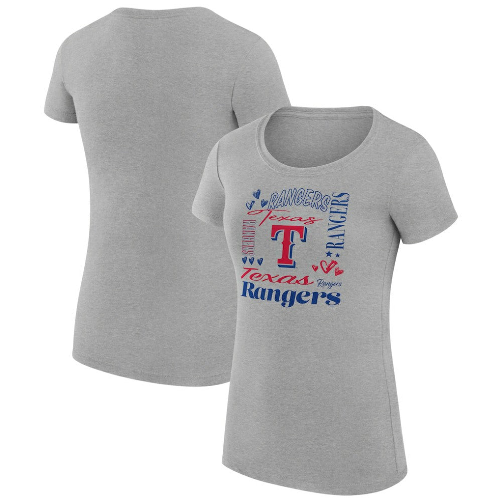 MLB Texas Rangers G-III 4Her by Carl Banks Women's Super-Slim Fit Lightweight Collage Team Graphic Crew Neck T-Shirt