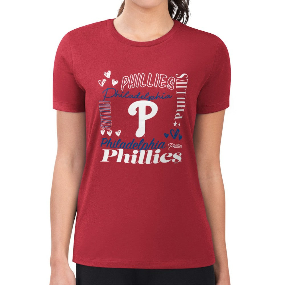 MLB Philadelphia Phillies G-III 4Her by Carl Banks Women's Super-Slim Fit Lightweight Collage Team Graphic Crew Neck T-Shirt