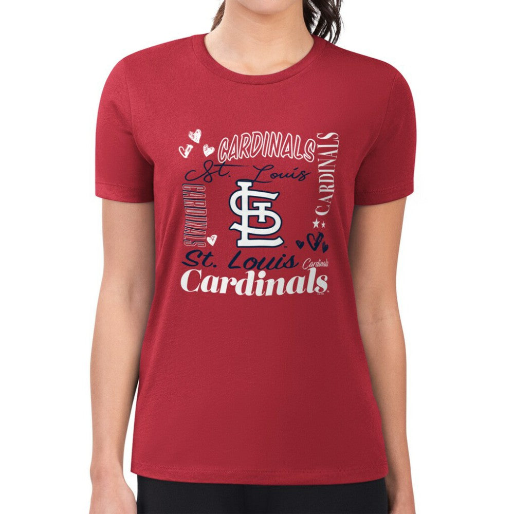 MLB St. Louis Cardinals G-III 4Her by Carl Banks Women's Super-Slim Fit Lightweight Collage Team Graphic Crew Neck T-Shirt