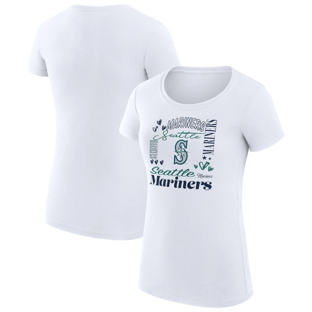 MLB Seattle Mariners G-III 4Her by Carl Banks Women's Super-Slim Fit Lightweight Collage Team Graphic Crew Neck T-Shirt