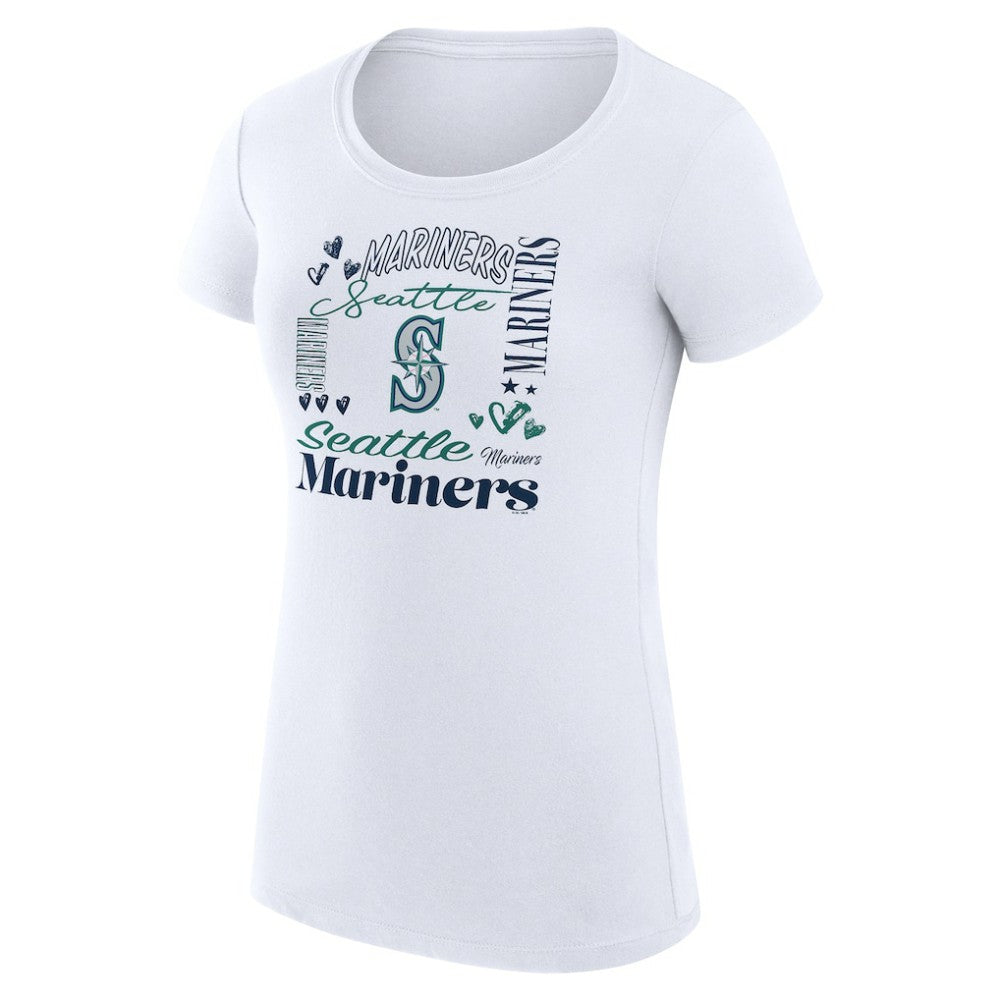 MLB Seattle Mariners G-III 4Her by Carl Banks Women's Super-Slim Fit Lightweight Collage Team Graphic Crew Neck T-Shirt