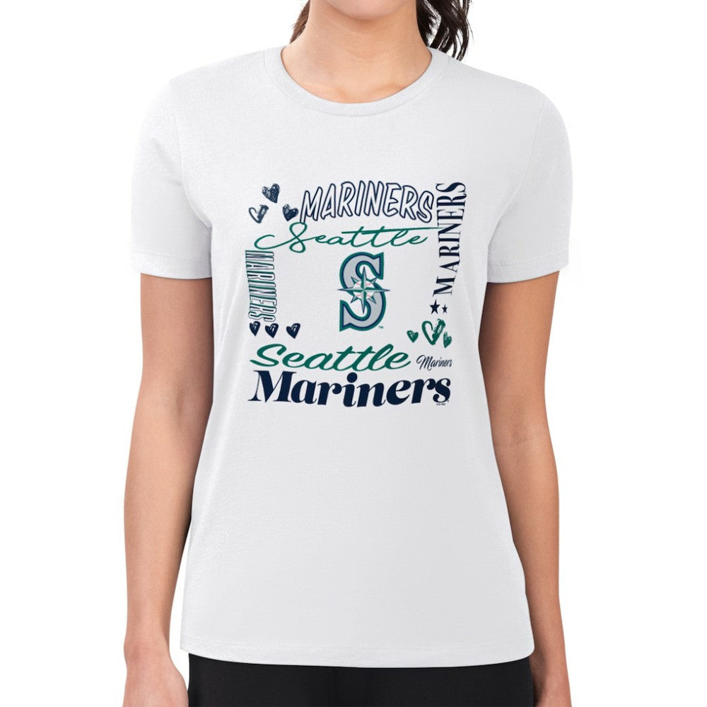 MLB Seattle Mariners G-III 4Her by Carl Banks Women's Super-Slim Fit Lightweight Collage Team Graphic Crew Neck T-Shirt