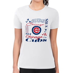 MLB Chicago Cubs G-III 4Her by Carl Banks Women's Super-Slim Fit Lightweight Collage Team Graphic Crew Neck T-Shirt