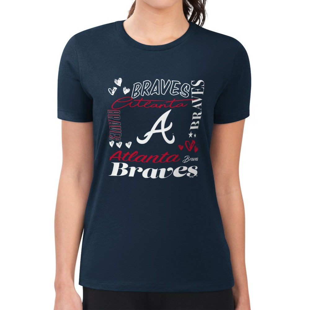MLB Atlanta Braves G-III 4Her by Carl Banks Women's Super-Slim Fit Lightweight Collage Team Graphic Crew Neck T-Shirt