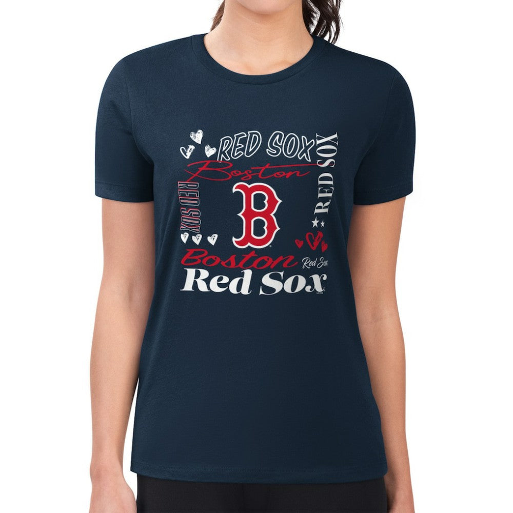 MLB Boston Red Sox G-III 4Her by Carl Banks Women's Super-Slim Fit Lightweight Collage Team Graphic Crew Neck T-Shirt