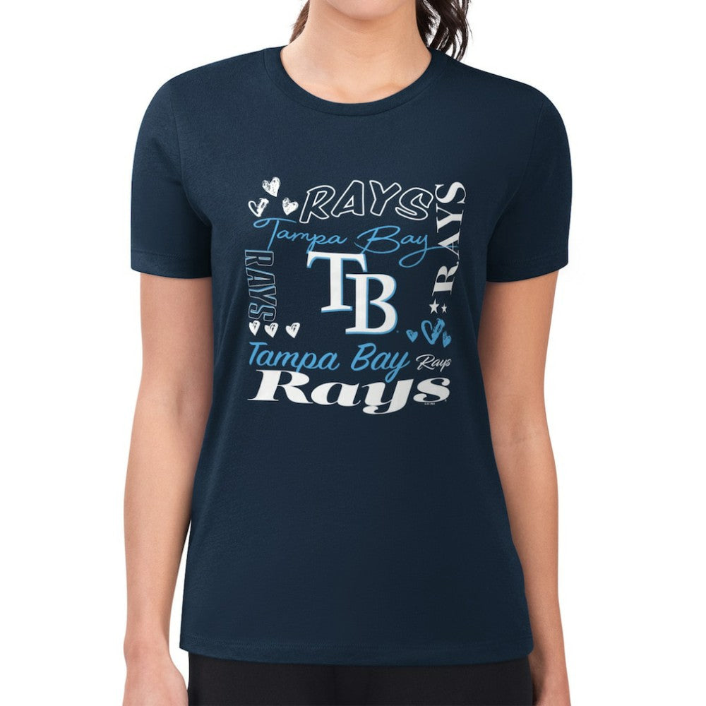 MLB Tampa Bay Rays G-III 4Her by Carl Banks Women's Super-Slim Fit Lightweight Collage Team Graphic Crew Neck T-Shirt